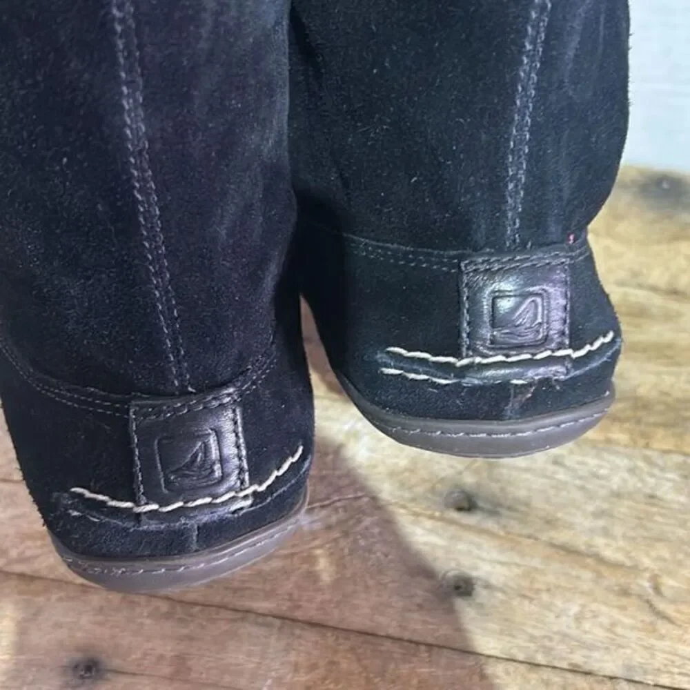 Sperry‎ topsider tall black moccasin boots Sherpa lace up booties